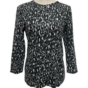 JONES NEW YORK 3/4 Sleeve Top Women's Size Medium Black Gray Animal Print